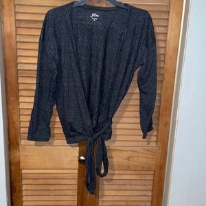j crew charcoal wrap around tie cardigan, size M